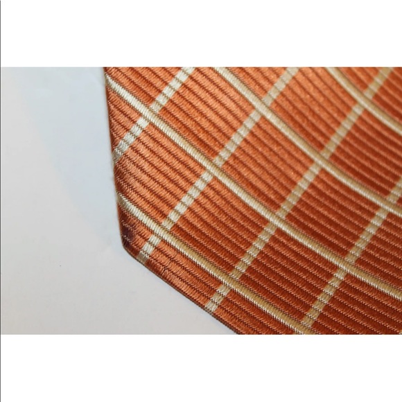 Classic Enrico Carlucci Men Neck Tie Orange Checkered Diamond Italy 100% Silk - Picture 4 of 12